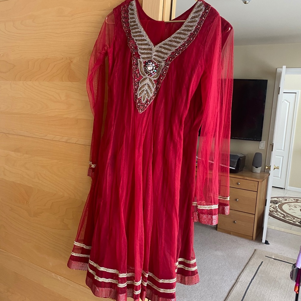 Red Indian Dupatta Kurti